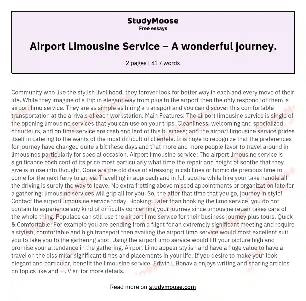 Airport Limousine Service – A wonderful journey. essay