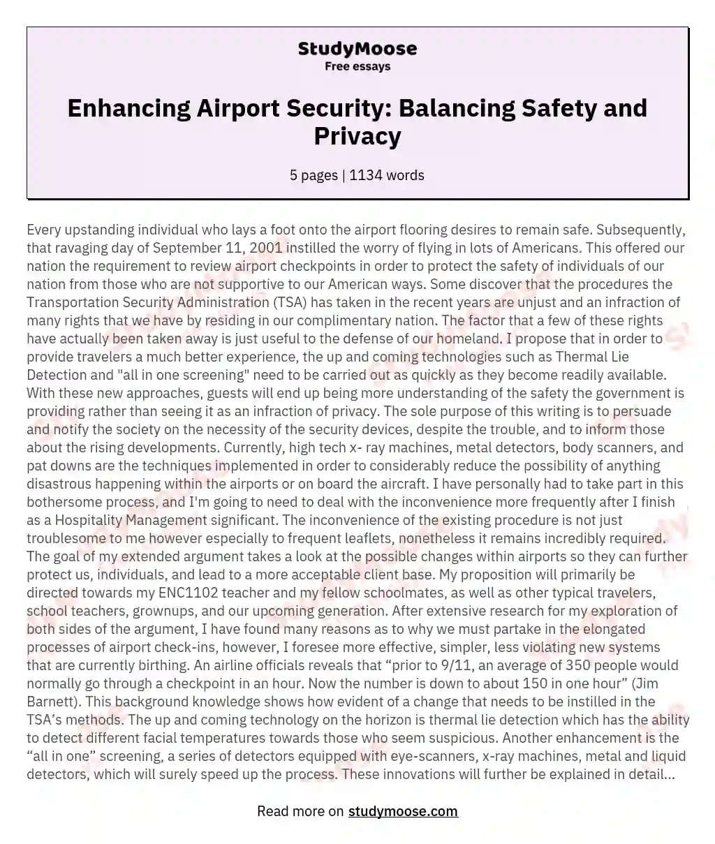 Enhancing Airport Security: Balancing Safety and Privacy essay
