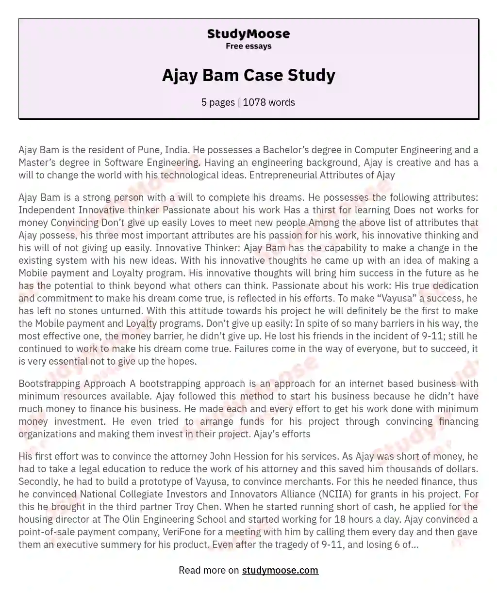 Ajay Bam Case Study essay