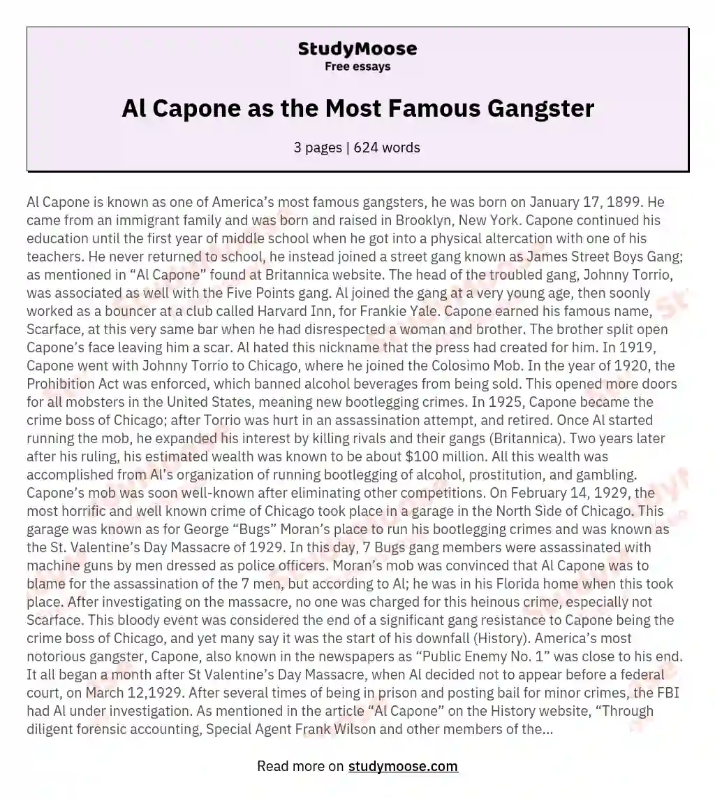 Al Capone as the Most Famous Gangster