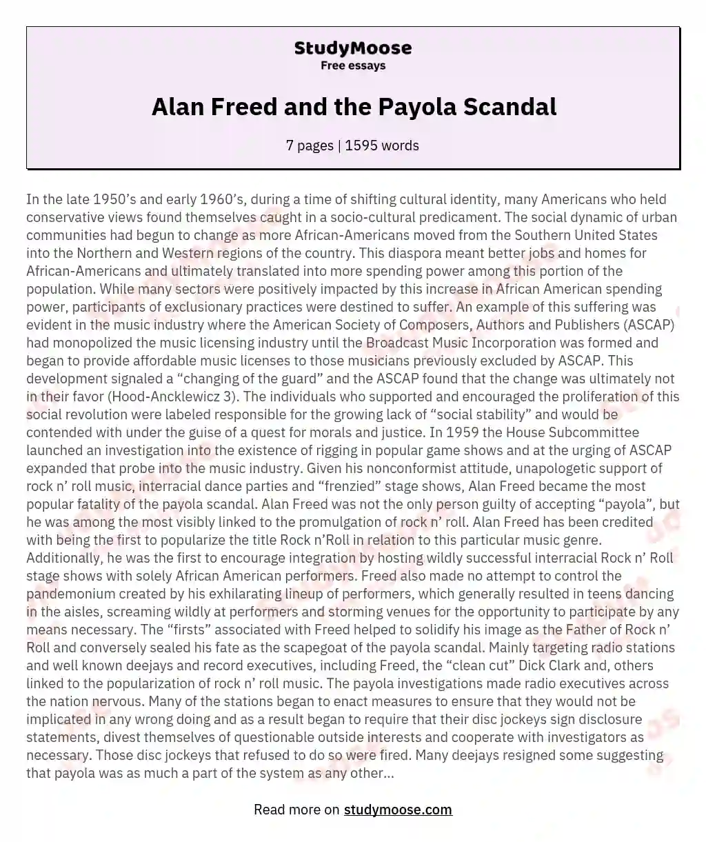 Alan Freed and the Payola Scandal essay