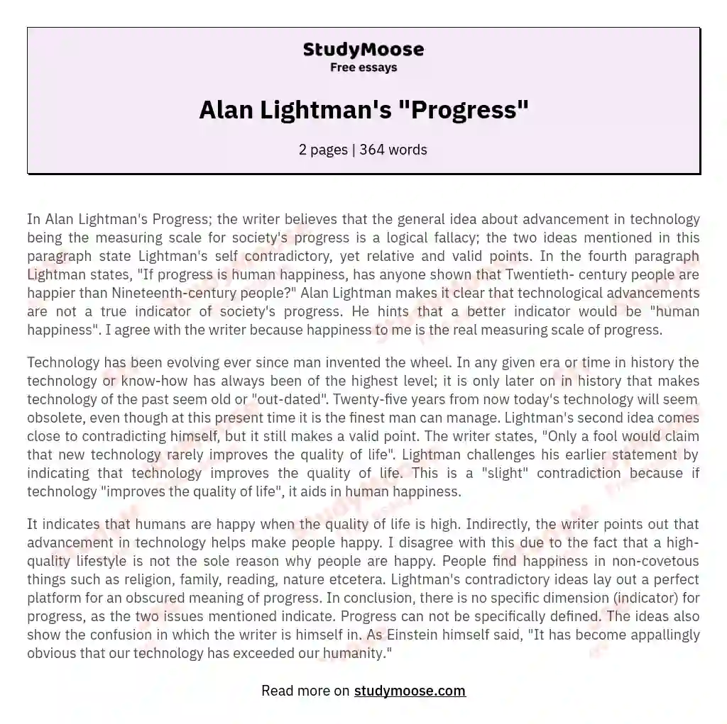 Alan Lightman's "Progress"