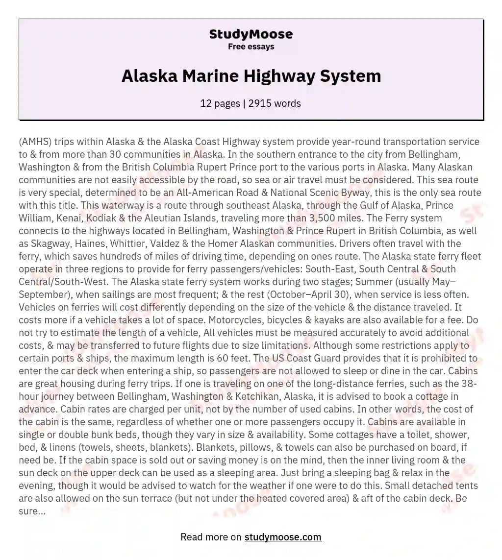Alaska Marine Highway System essay