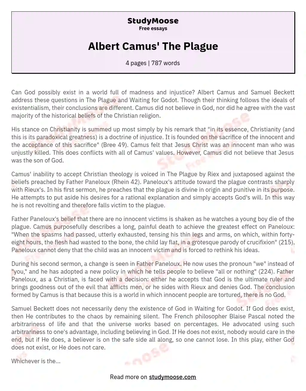 Albert Camus' The Plague essay