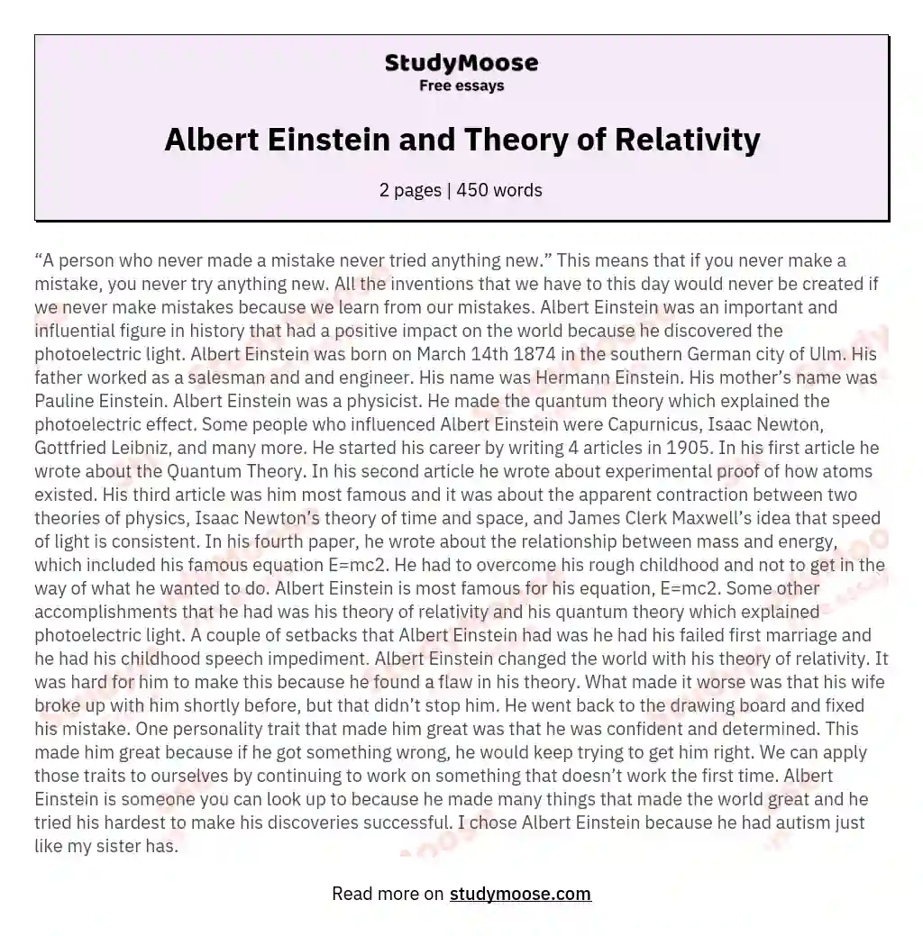 Albert Einstein and Theory of Relativity