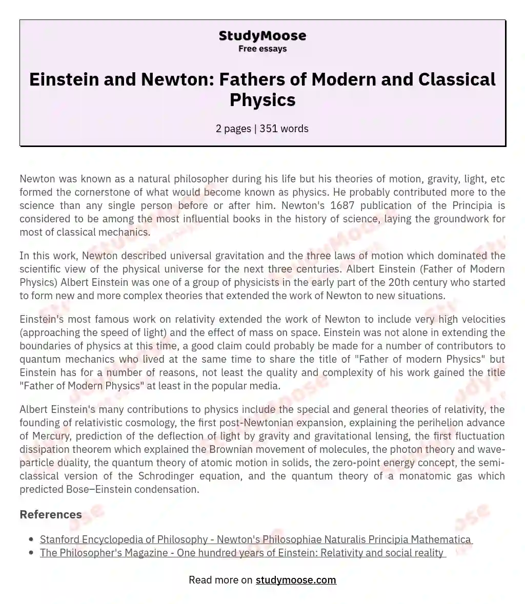 Einstein and Newton: Fathers of Modern and Classical Physics essay