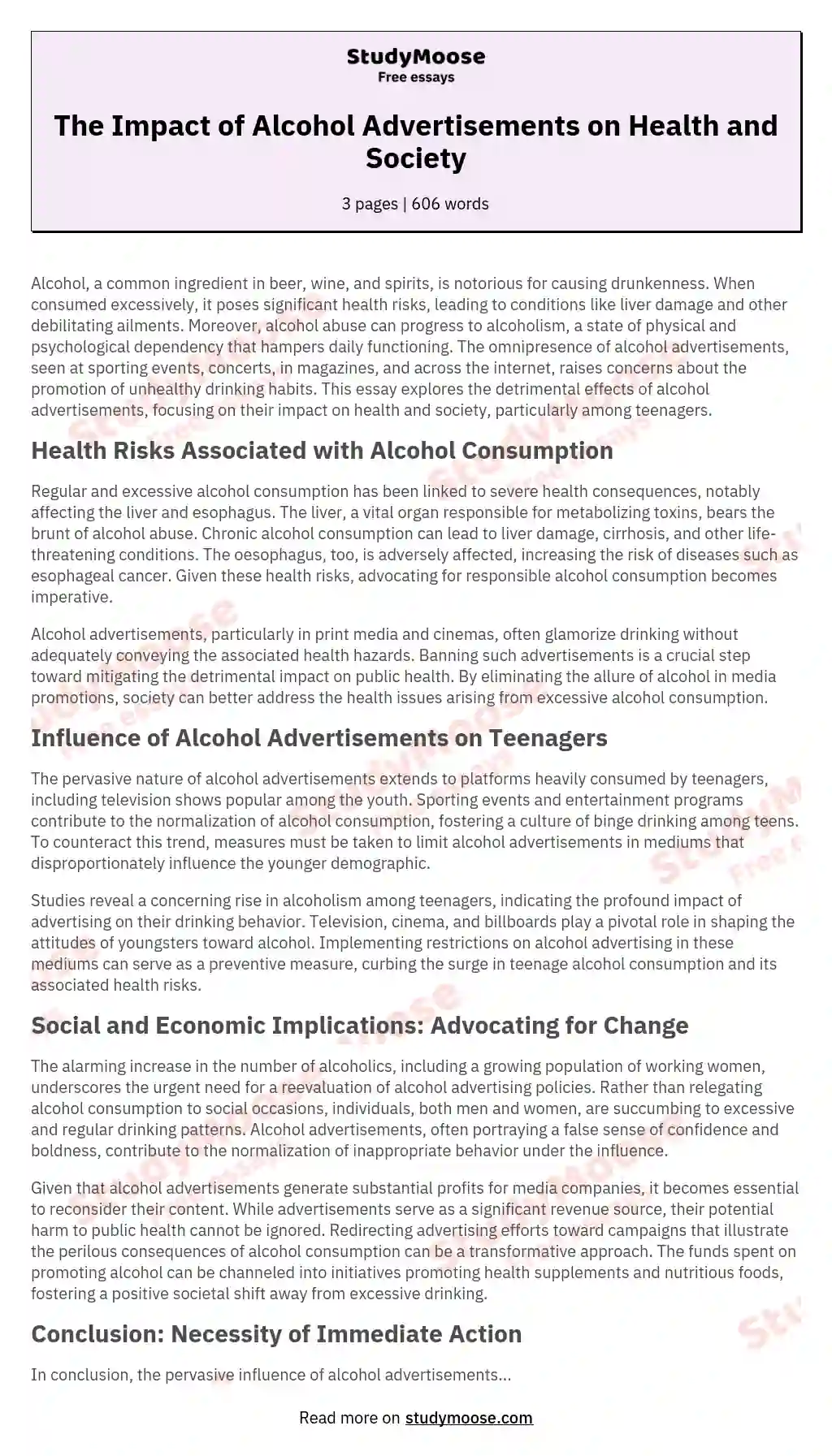 The Impact of Alcohol Advertisements on Health and Society essay
