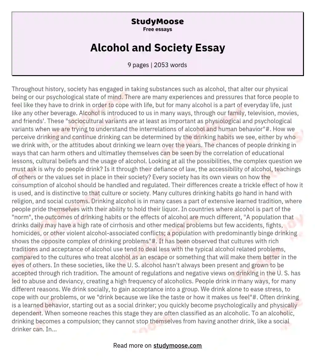 Alcohol and Society Essay essay