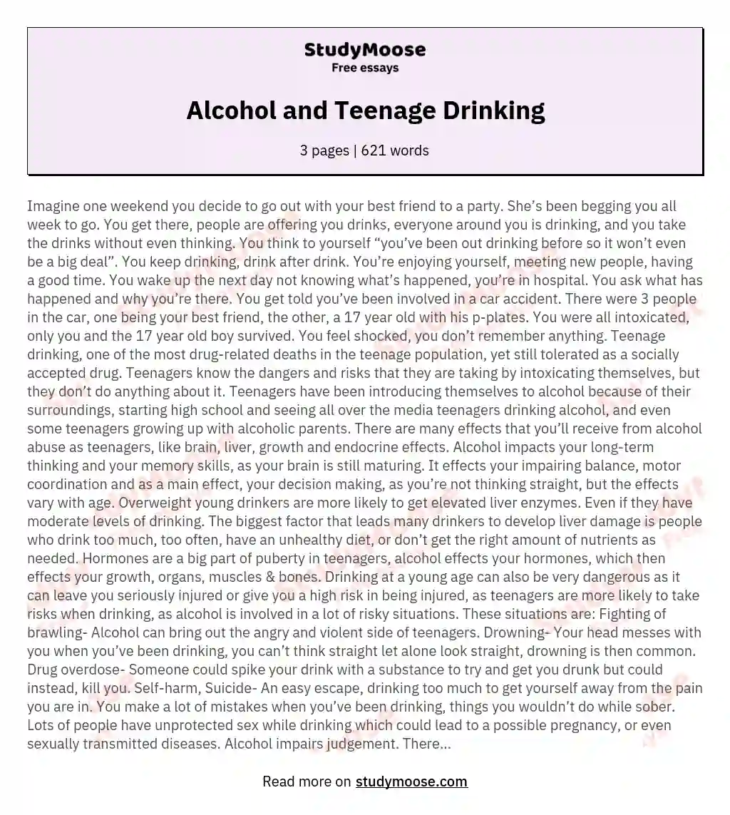 Alcohol and Teenage Drinking