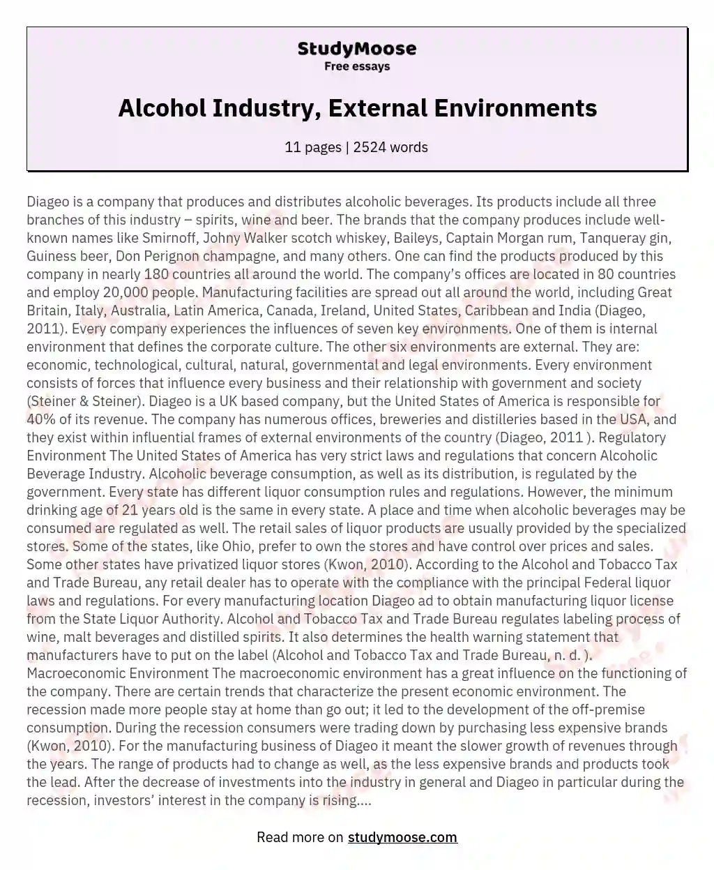 Alcohol Industry, External Environments essay