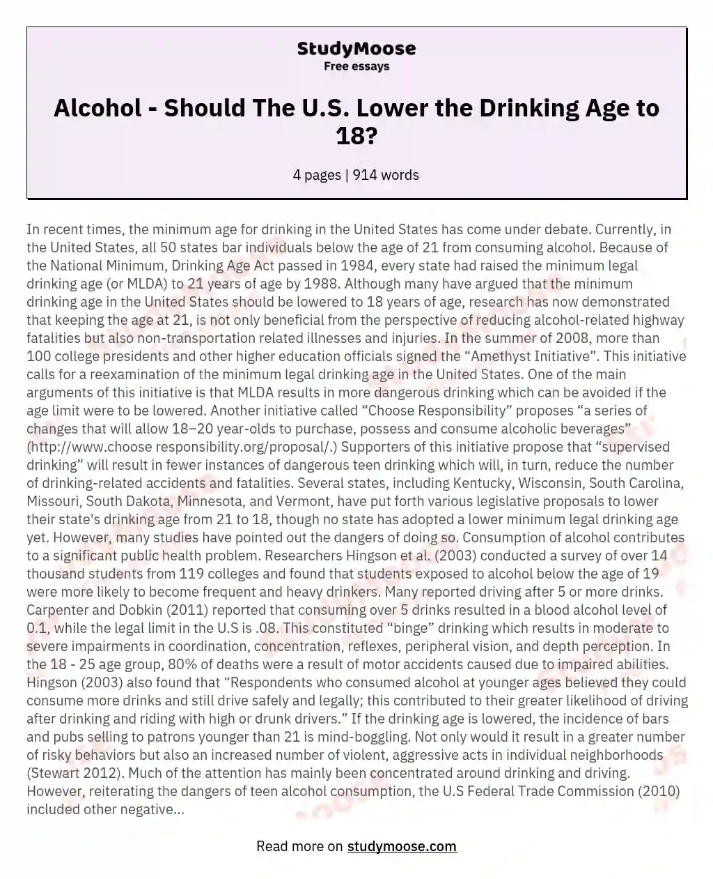 Alcohol - Should The U.S. Lower the Drinking Age to 18?