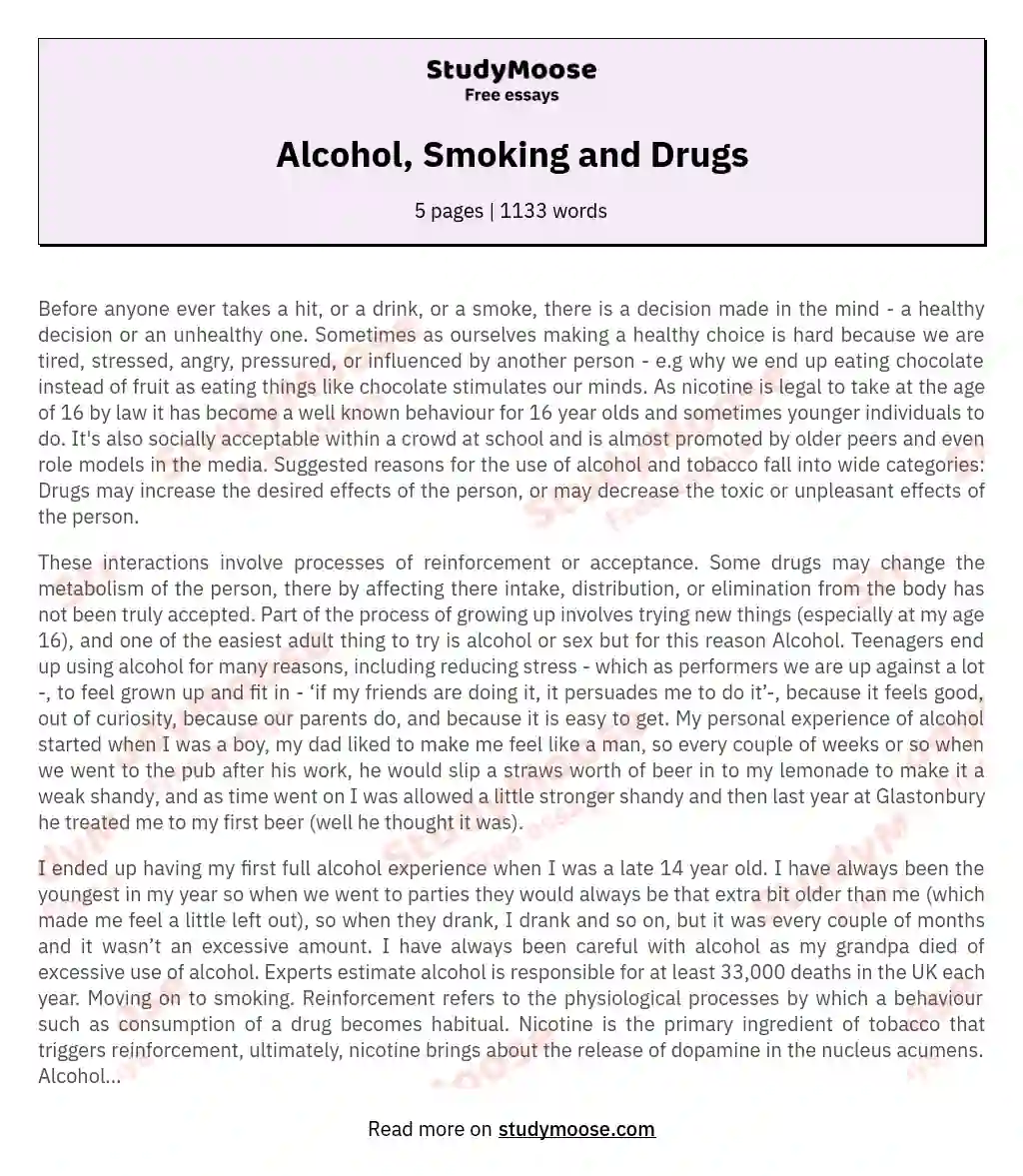 smoking and drinking alcohol essay