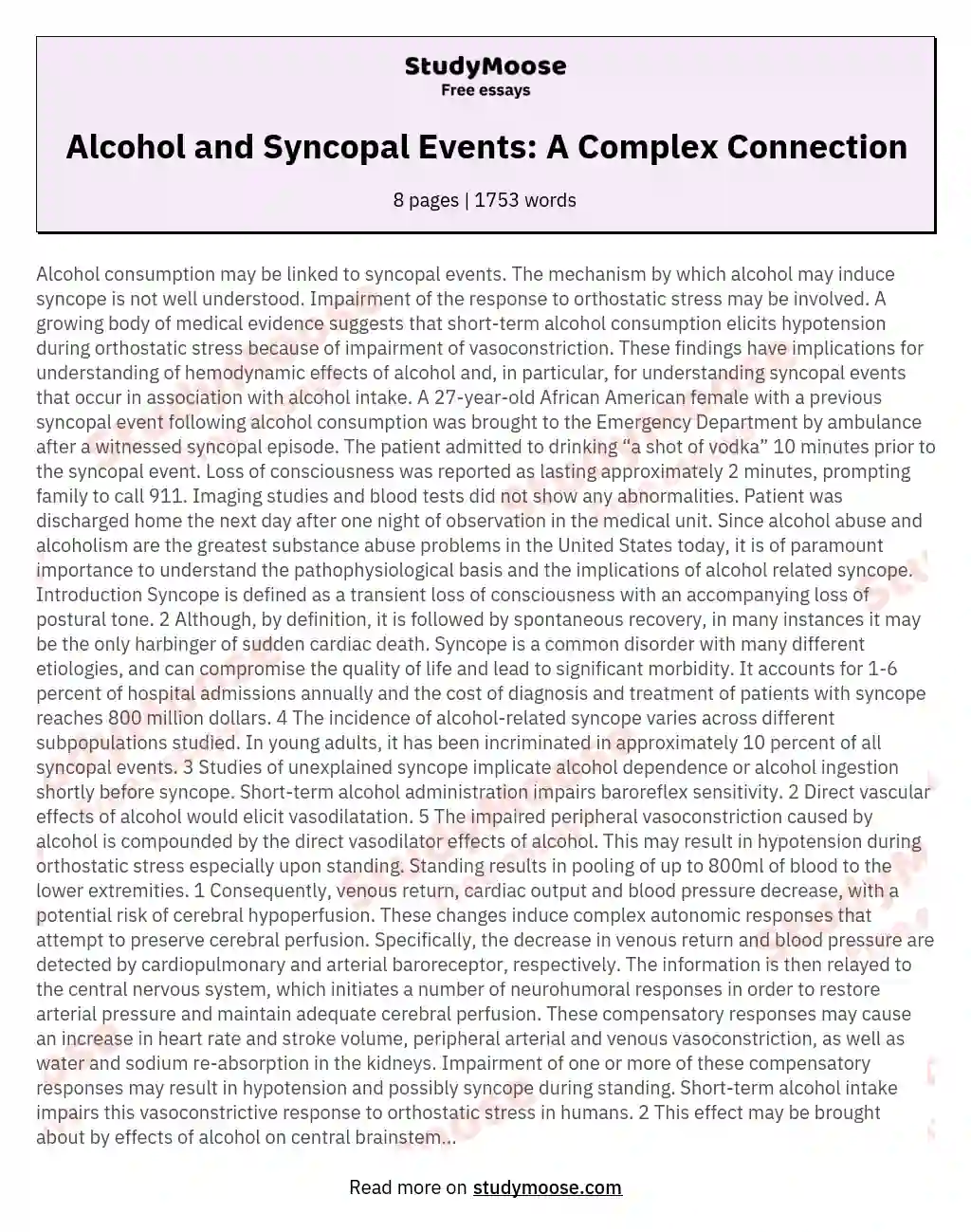 Alcohol and Syncopal Events: A Complex Connection essay