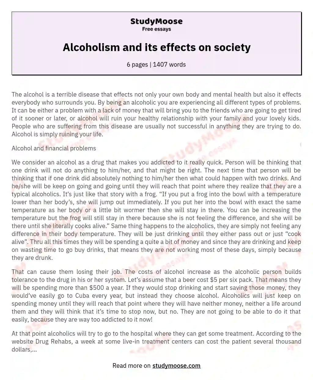 Alcoholism and its effects on society