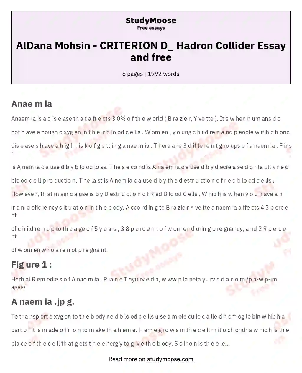 AlDana Mohsin - CRITERION D_ Hadron Collider Essay and free essay