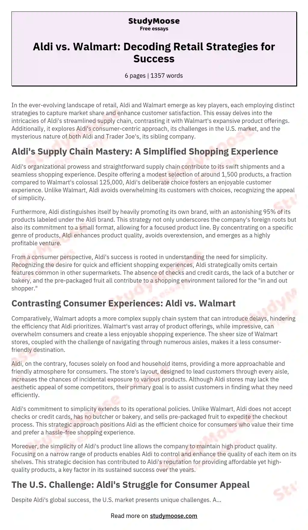 Aldi vs. Walmart: Decoding Retail Strategies for Success essay