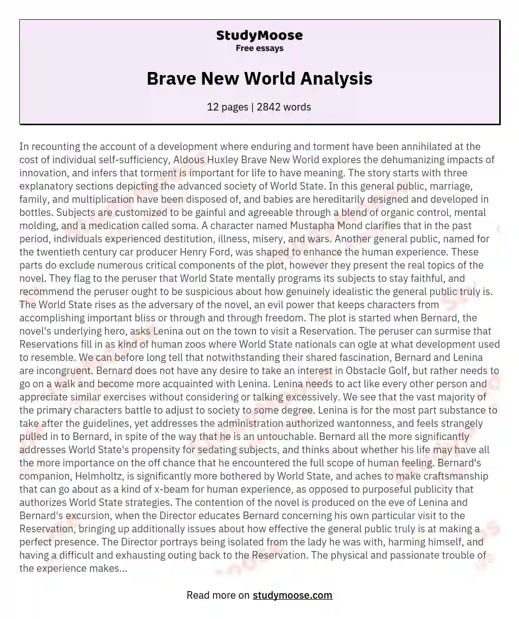 Brave New World Analysis essay