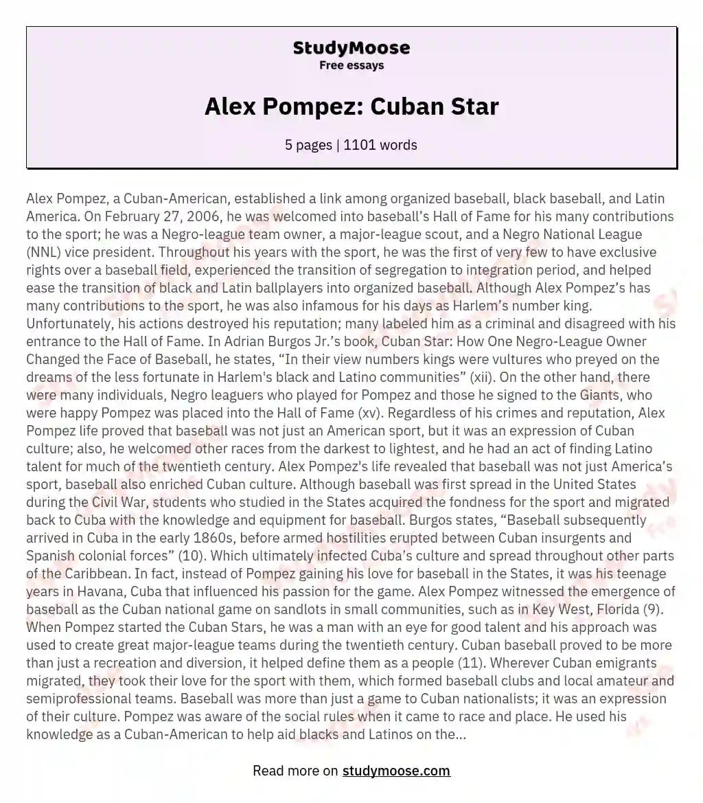 Alex Pompez: Cuban Star essay