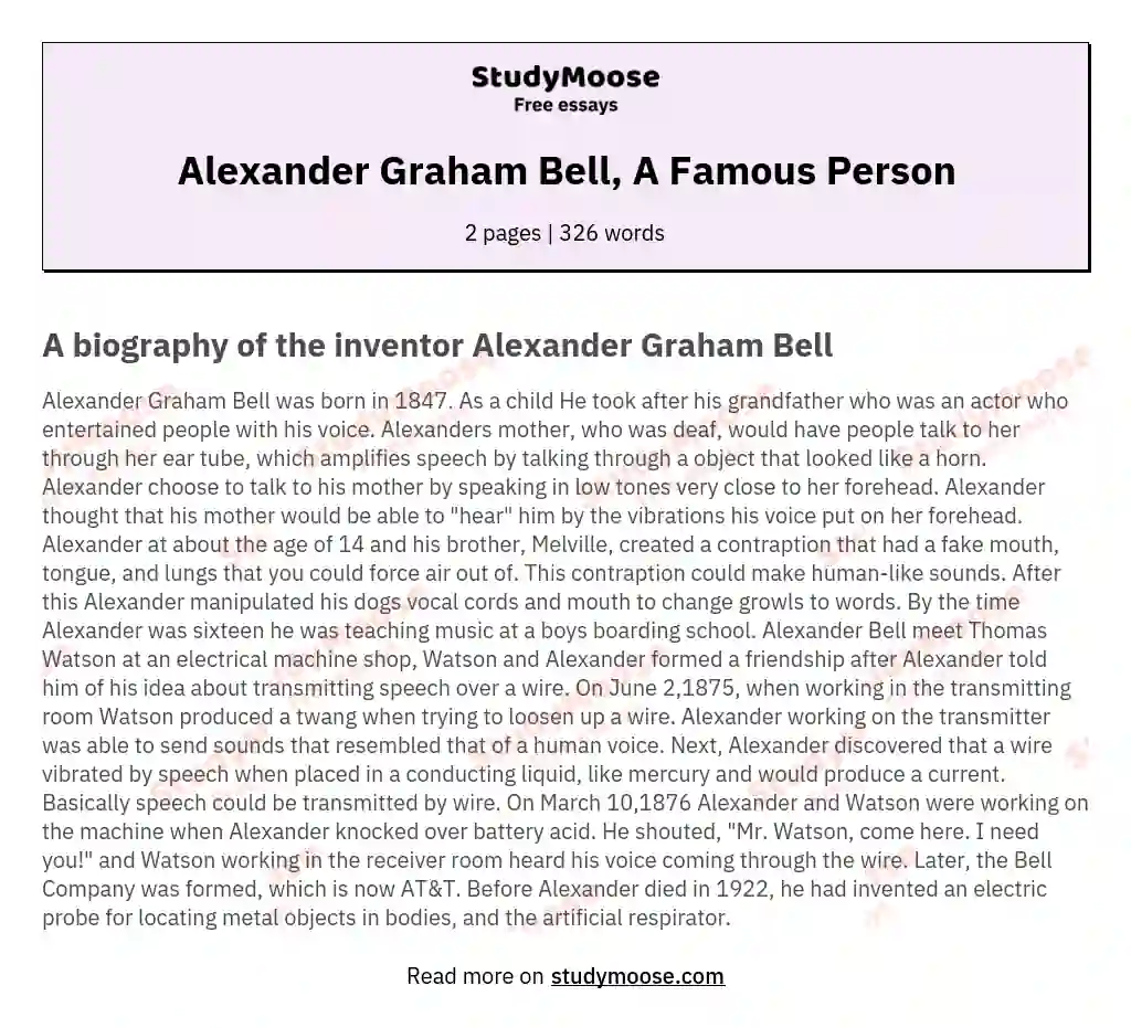 Alexander Graham Bell, A Famous Person essay