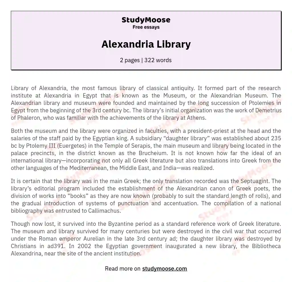 Alexandria Library essay