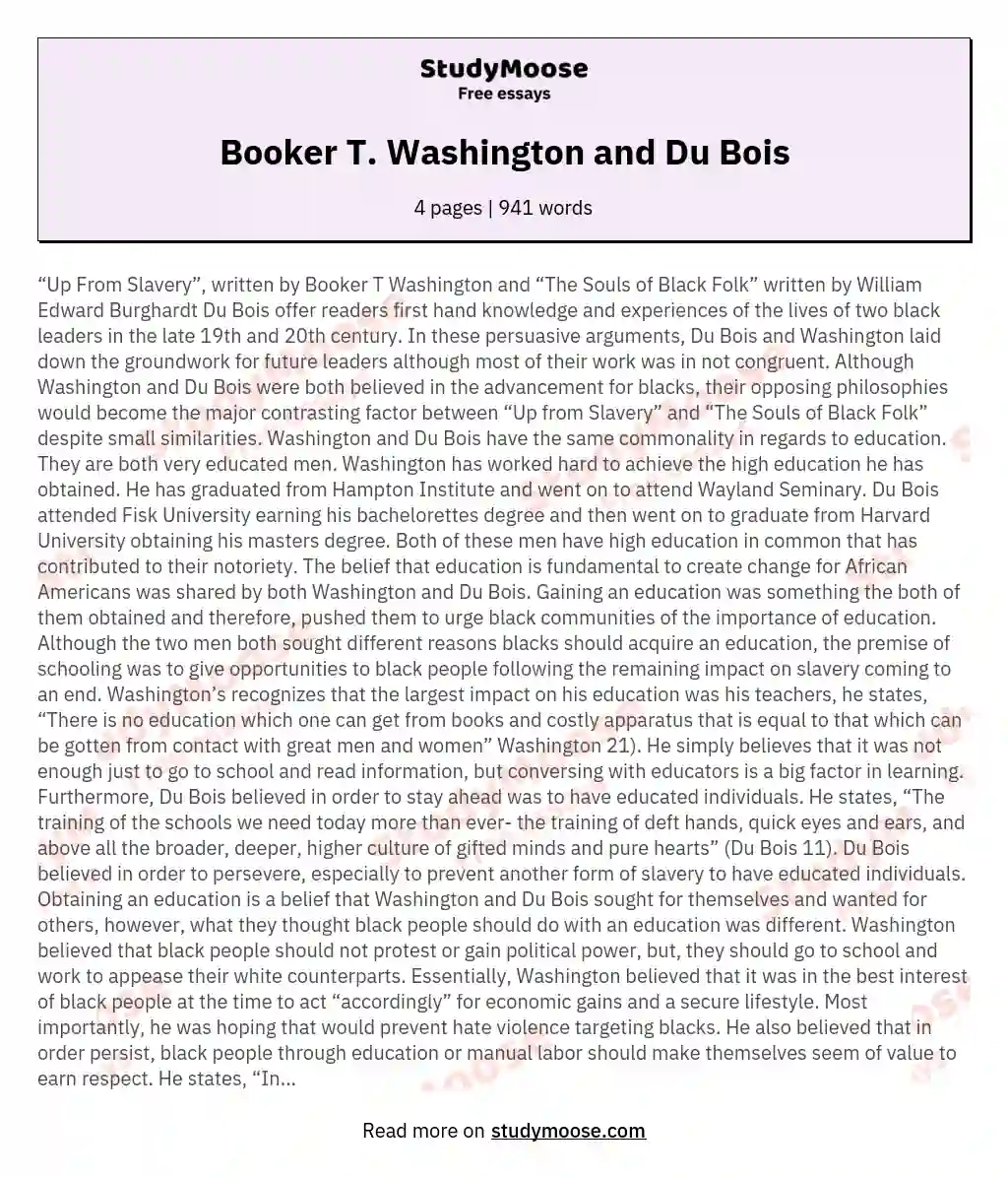 Booker T. Washington and Du Bois