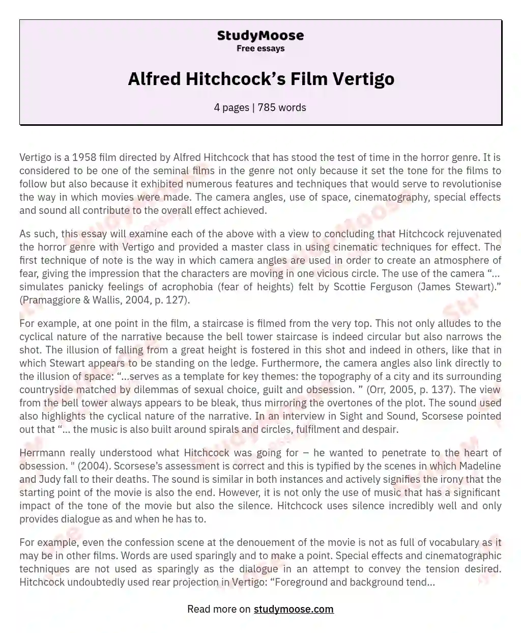 Alfred Hitchcock’s Film Vertigo