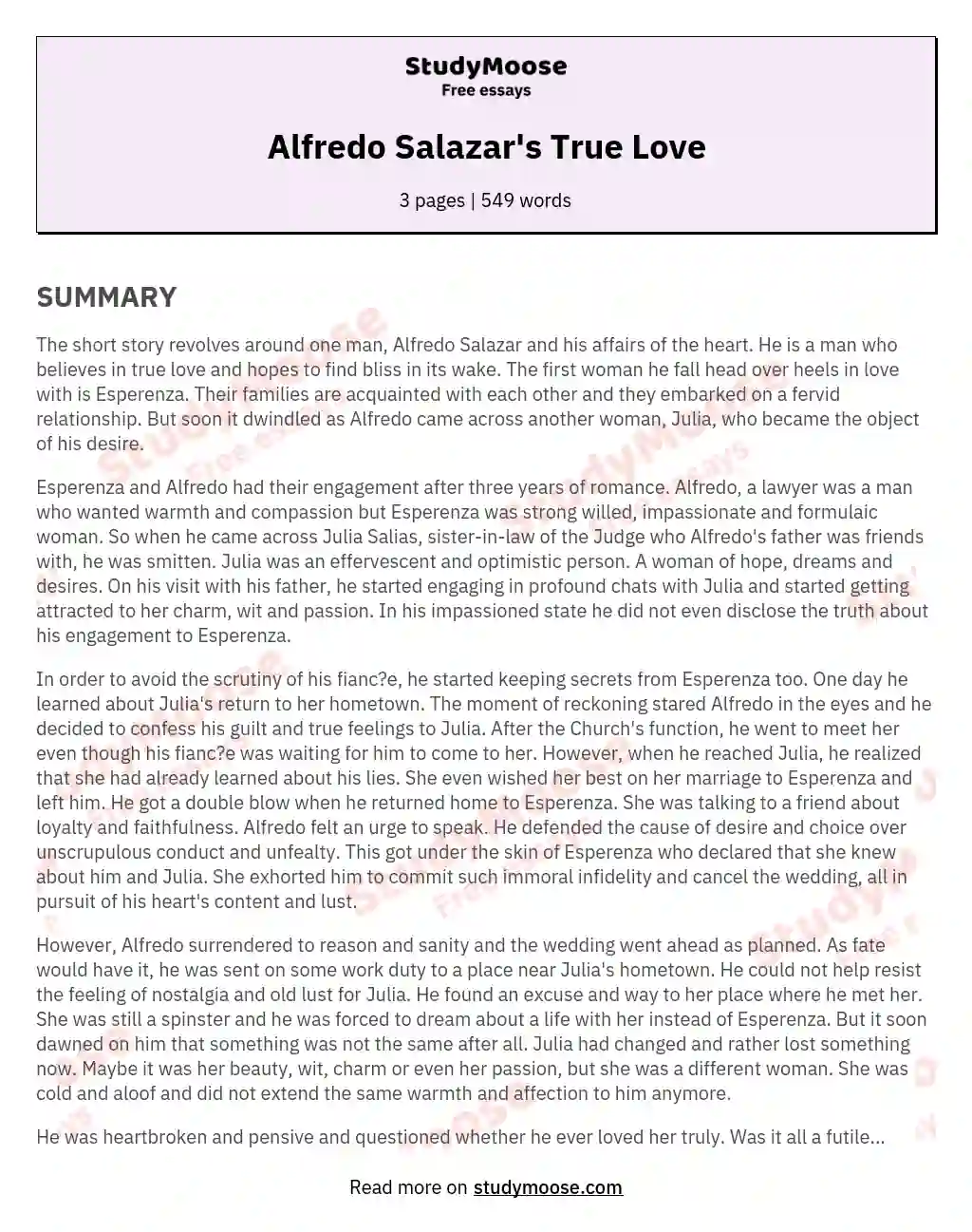 Alfredo Salazar's True Love essay