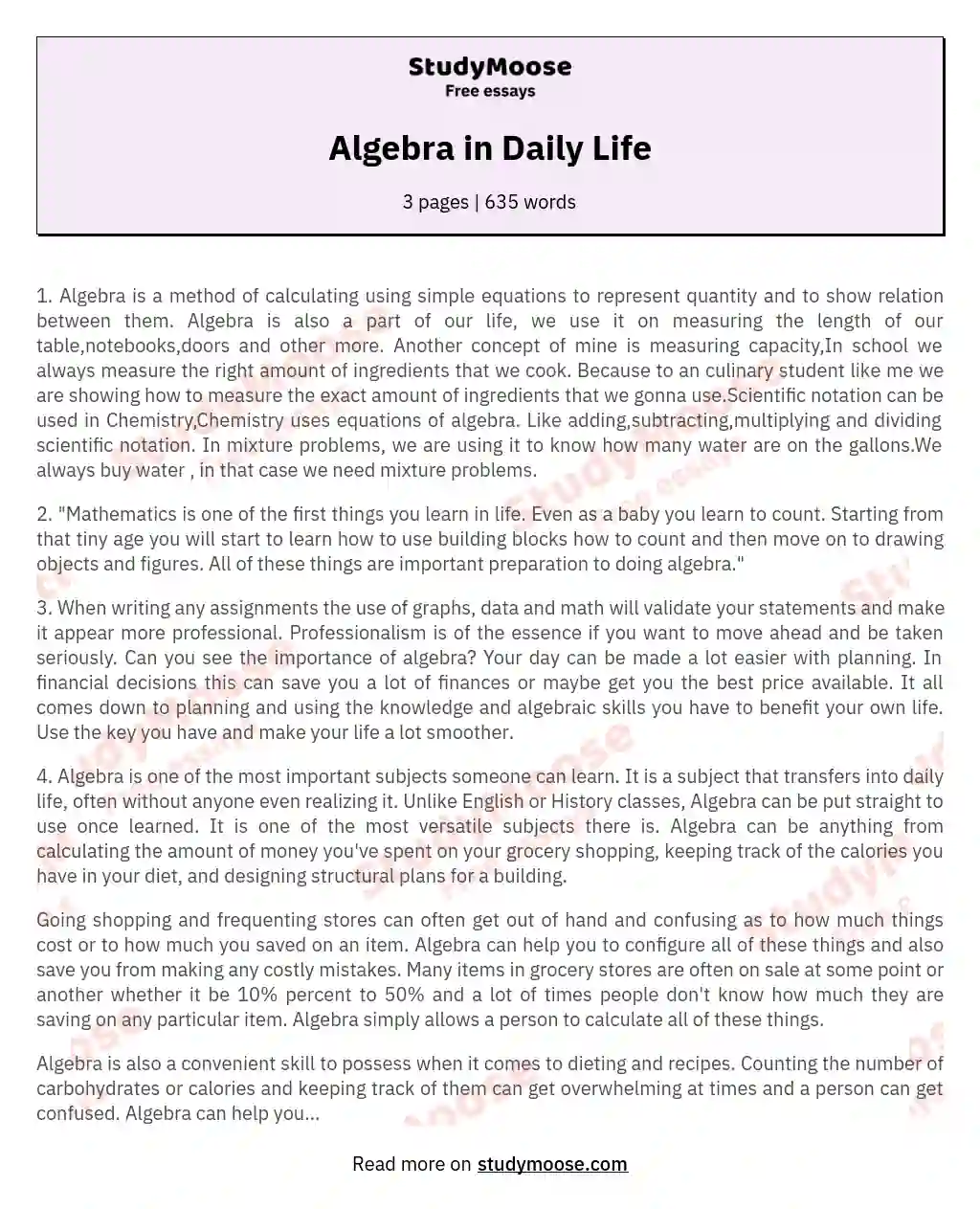 Algebra in Daily Life essay