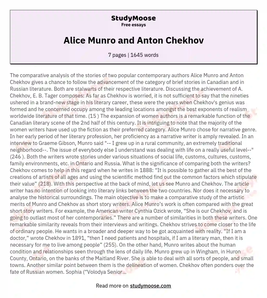 Alice Munro and Anton Chekhov essay