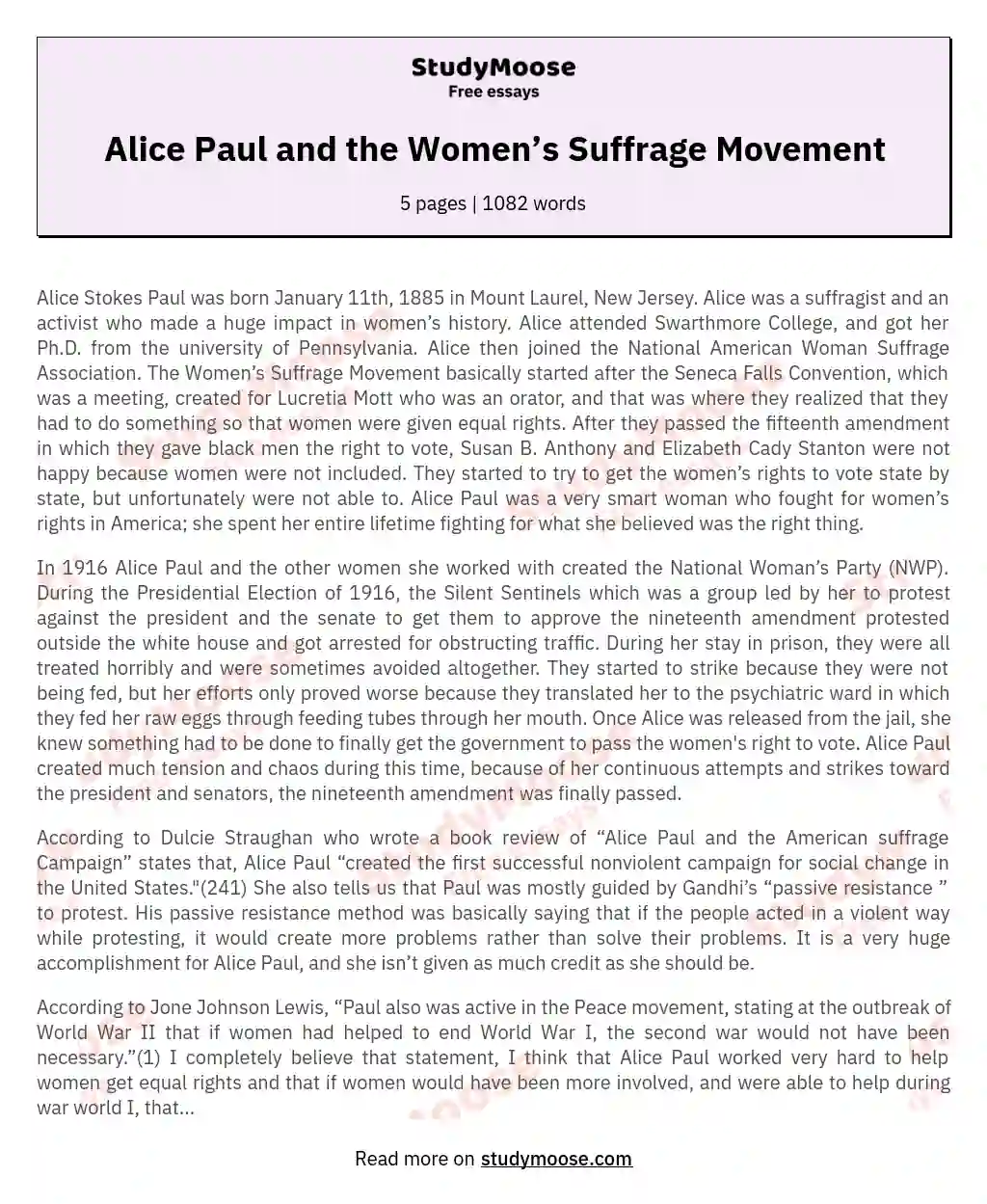 Alice Paul and the Women’s Suffrage Movement