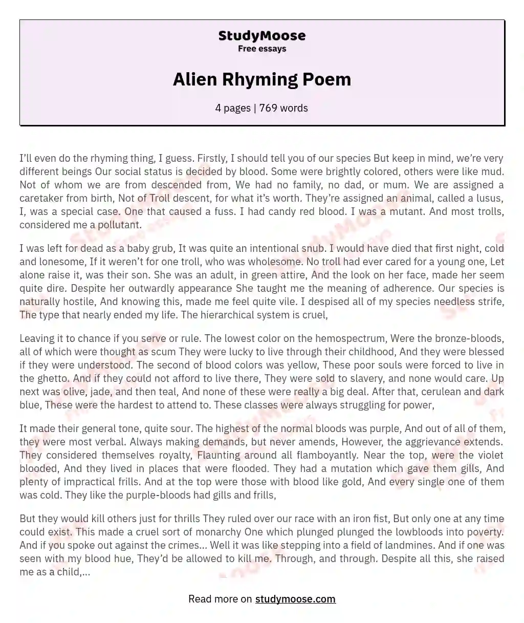 Alien Rhyming Poem essay