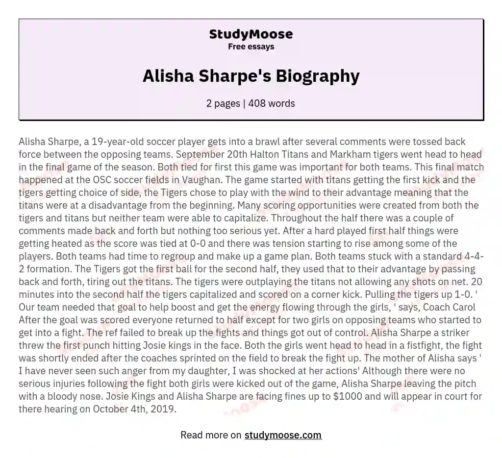 Alisha Sharpe's Biography essay
