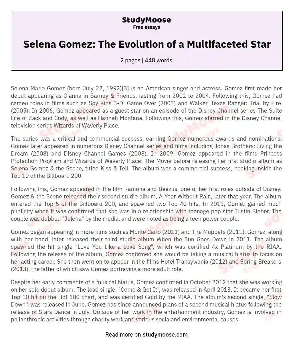 descriptive essay about selena gomez