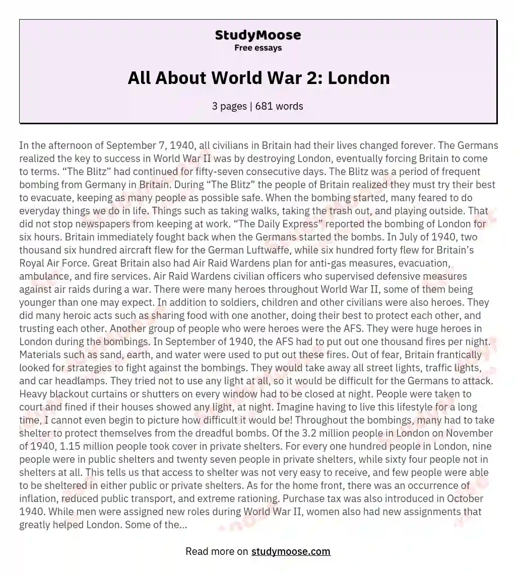 All About World War 2: London essay