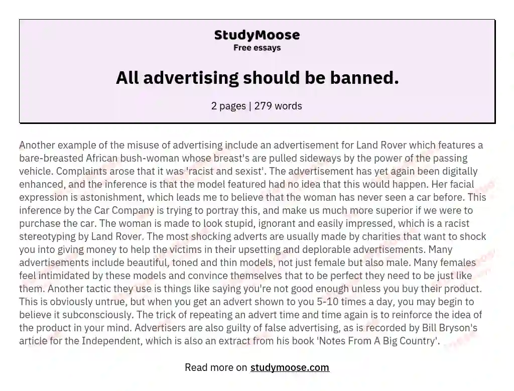 advertising should be banned essay