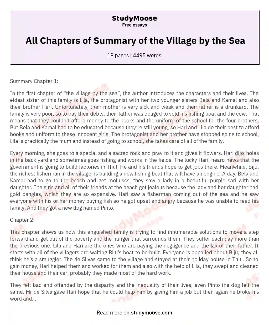 All Chapters of Summary of the Village by the Sea essay