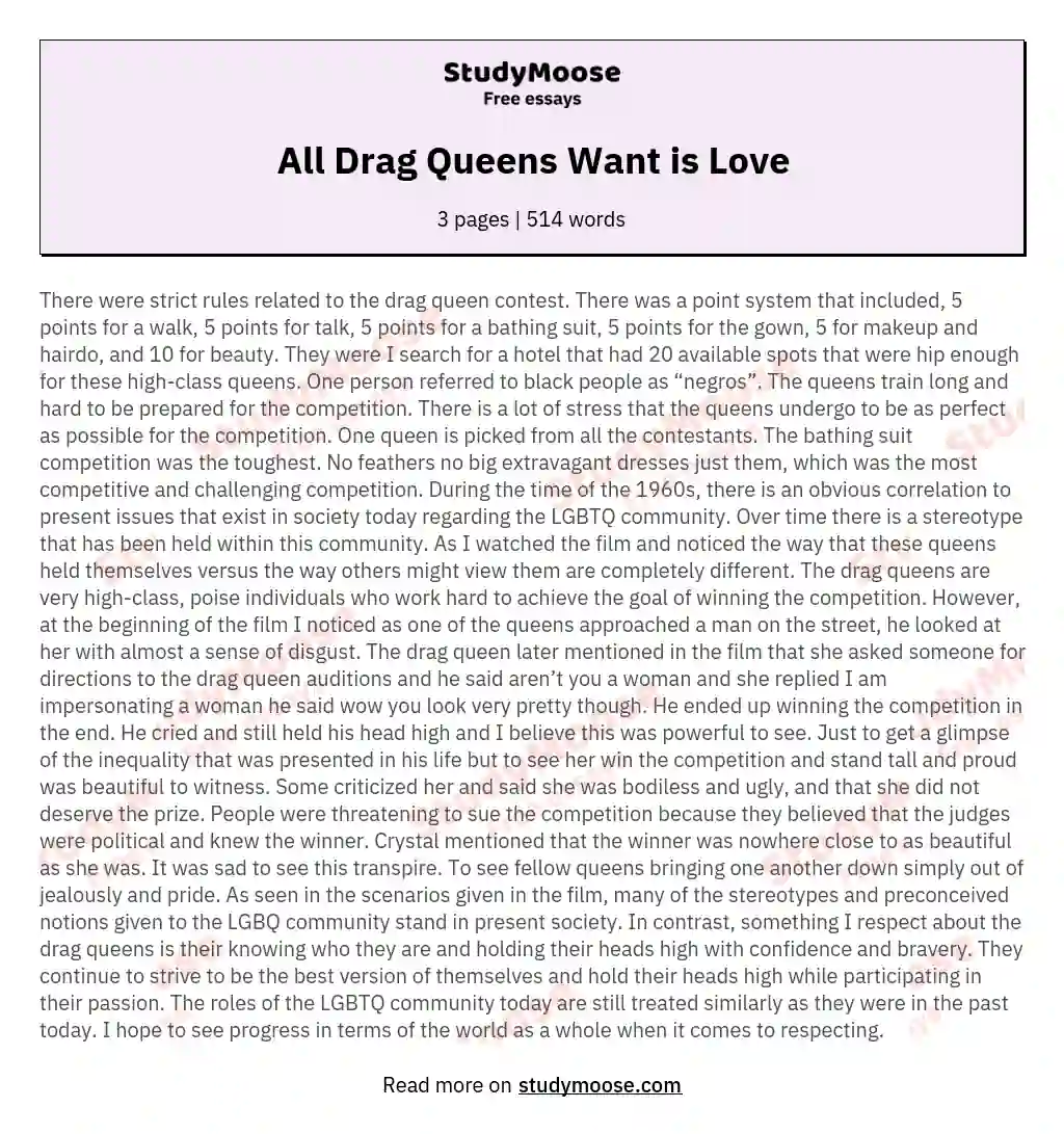 All Drag Queens Want is Love essay