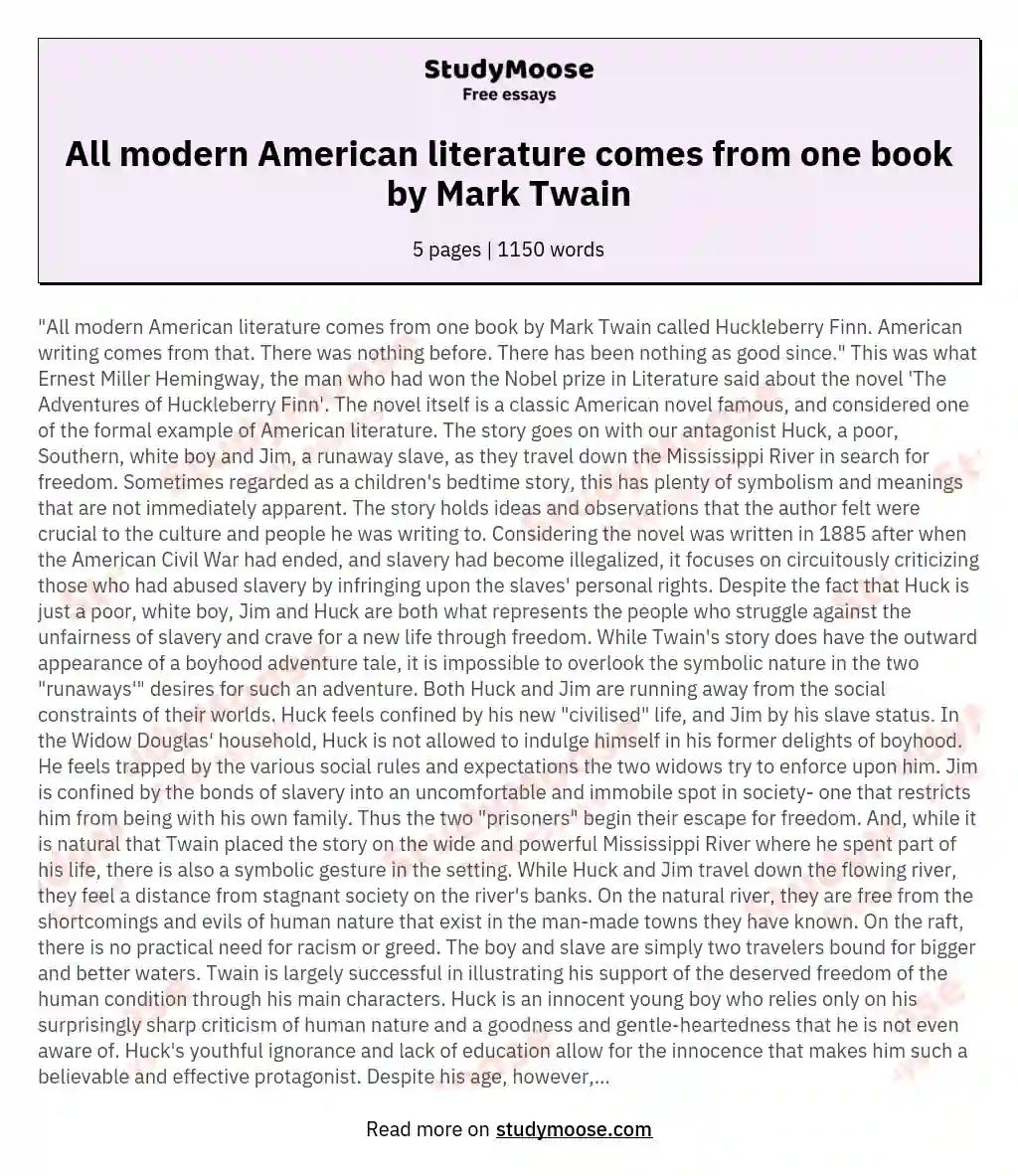 All modern American literature comes from one book by Mark Twain essay
