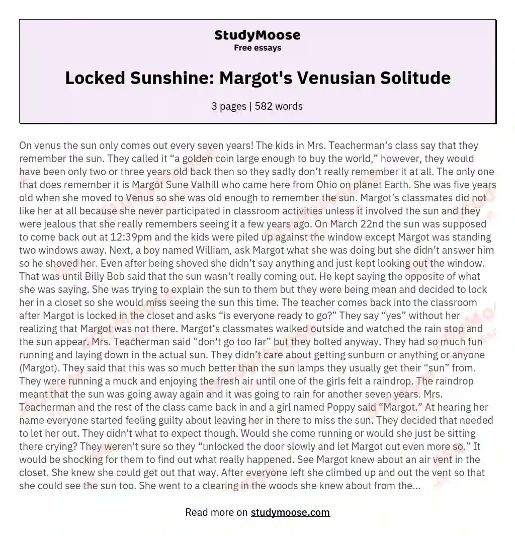 Locked Sunshine: Margot's Venusian Solitude essay