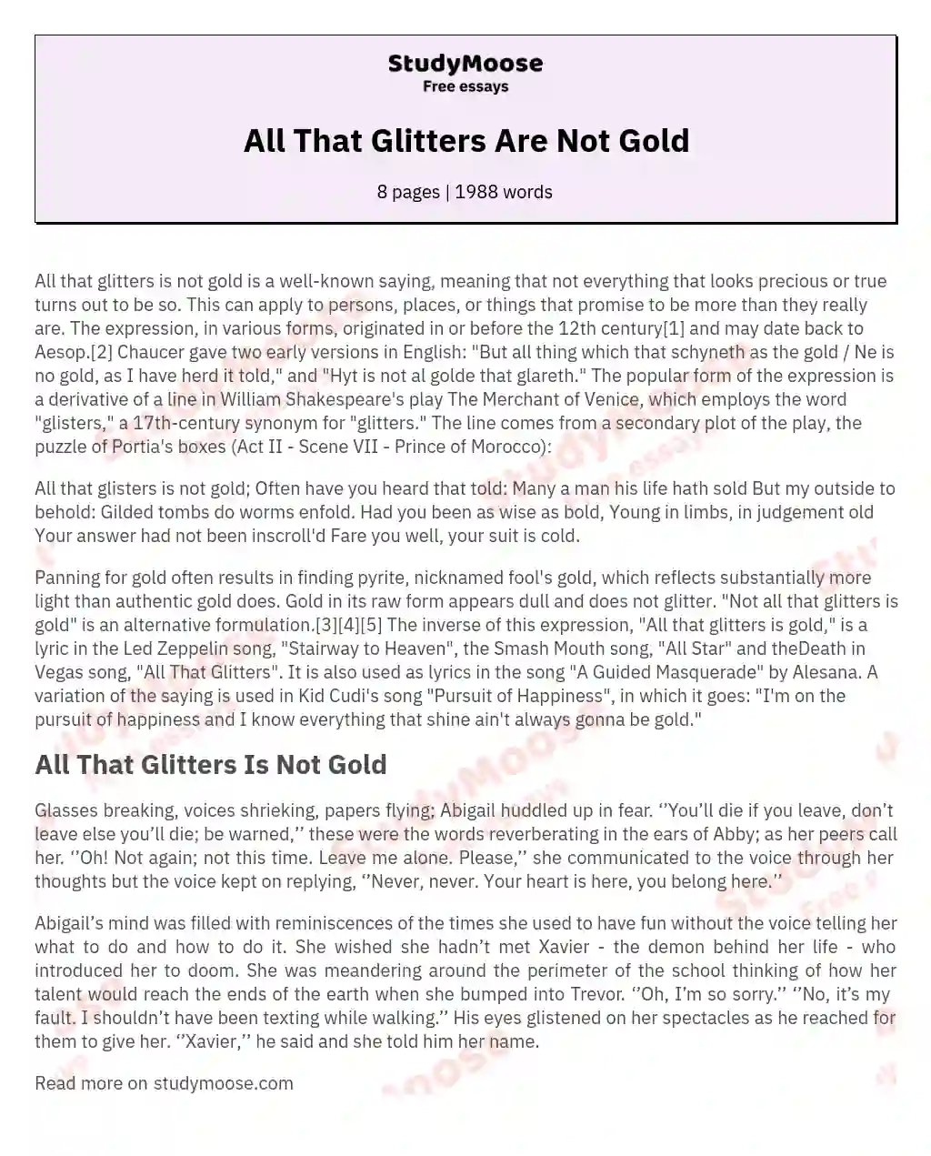All That Glitters Are Not Gold essay