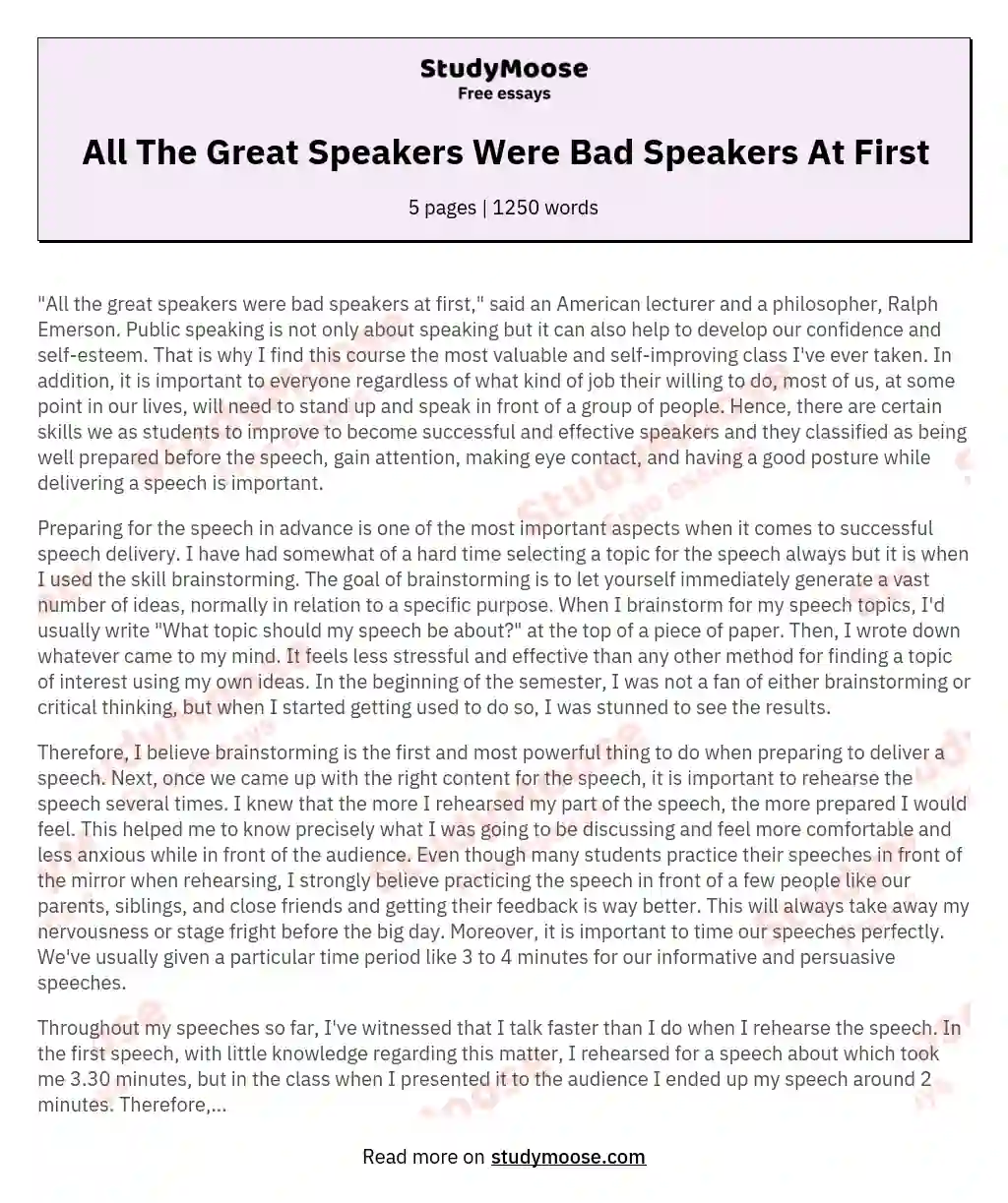 All The Great Speakers Were Bad Speakers At First essay