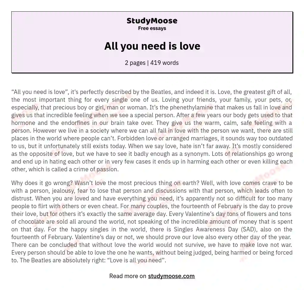 All you need is love essay