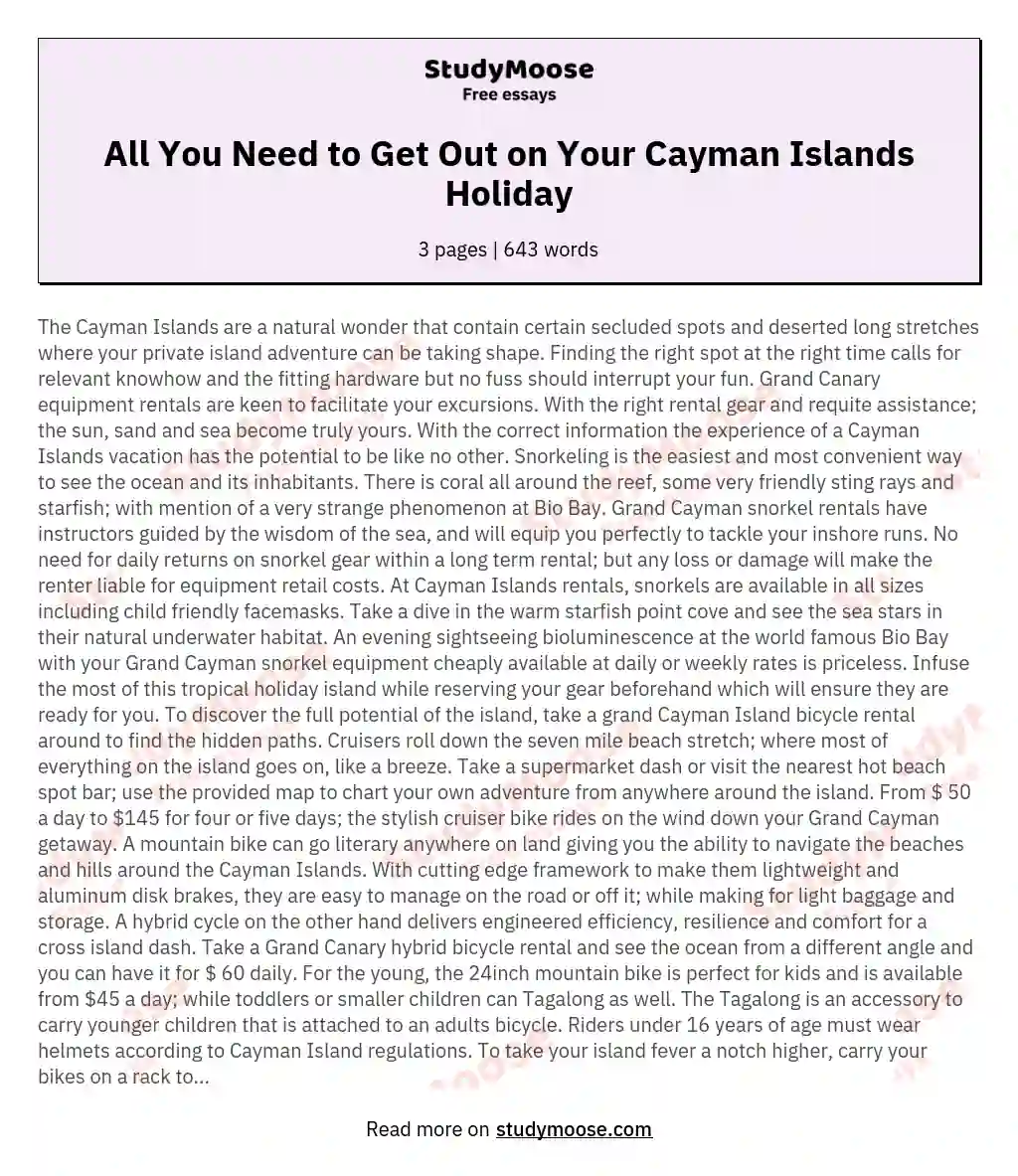 All You Need to Get Out on Your Cayman Islands Holiday essay