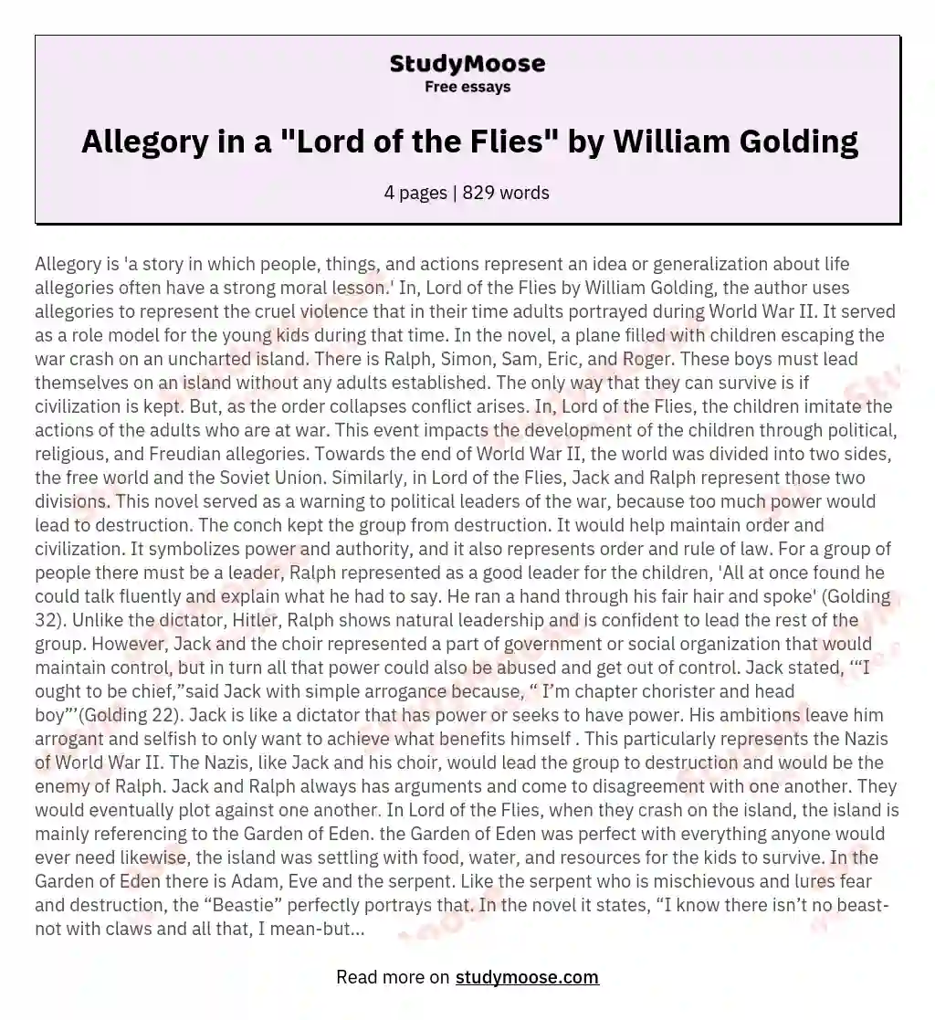 Allegory in a "Lord of the Flies" by William Golding