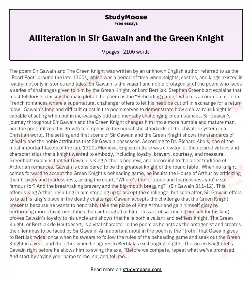 Alliteration in Sir Gawain and the Green Knight essay
