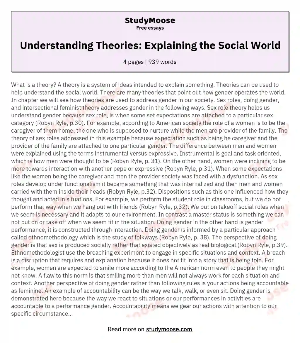 Understanding Theories: Explaining the Social World essay