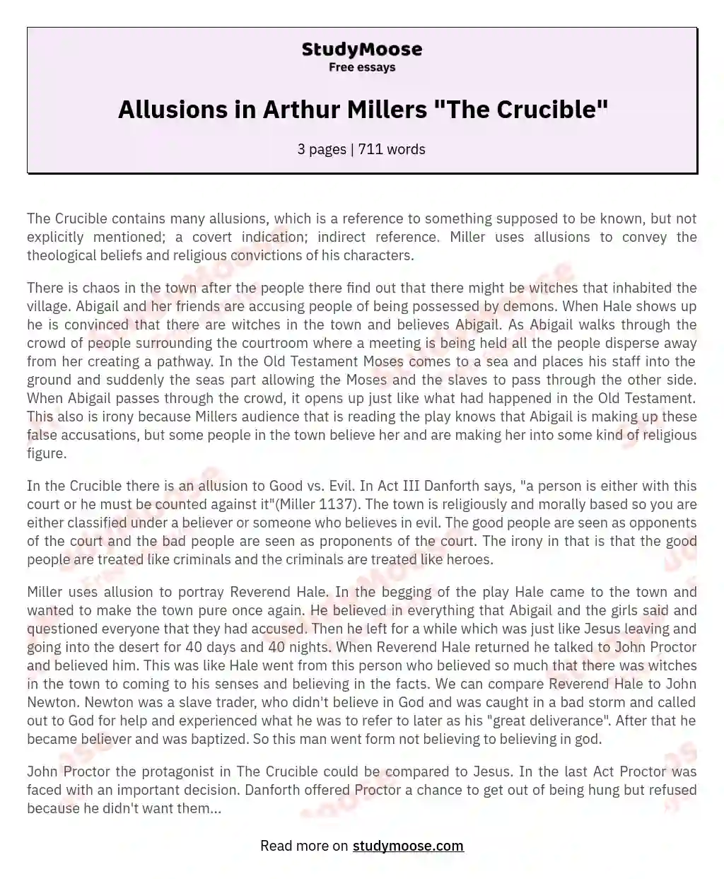 Allusions In Arthur Millers The Crucible Free Essay Example 9063