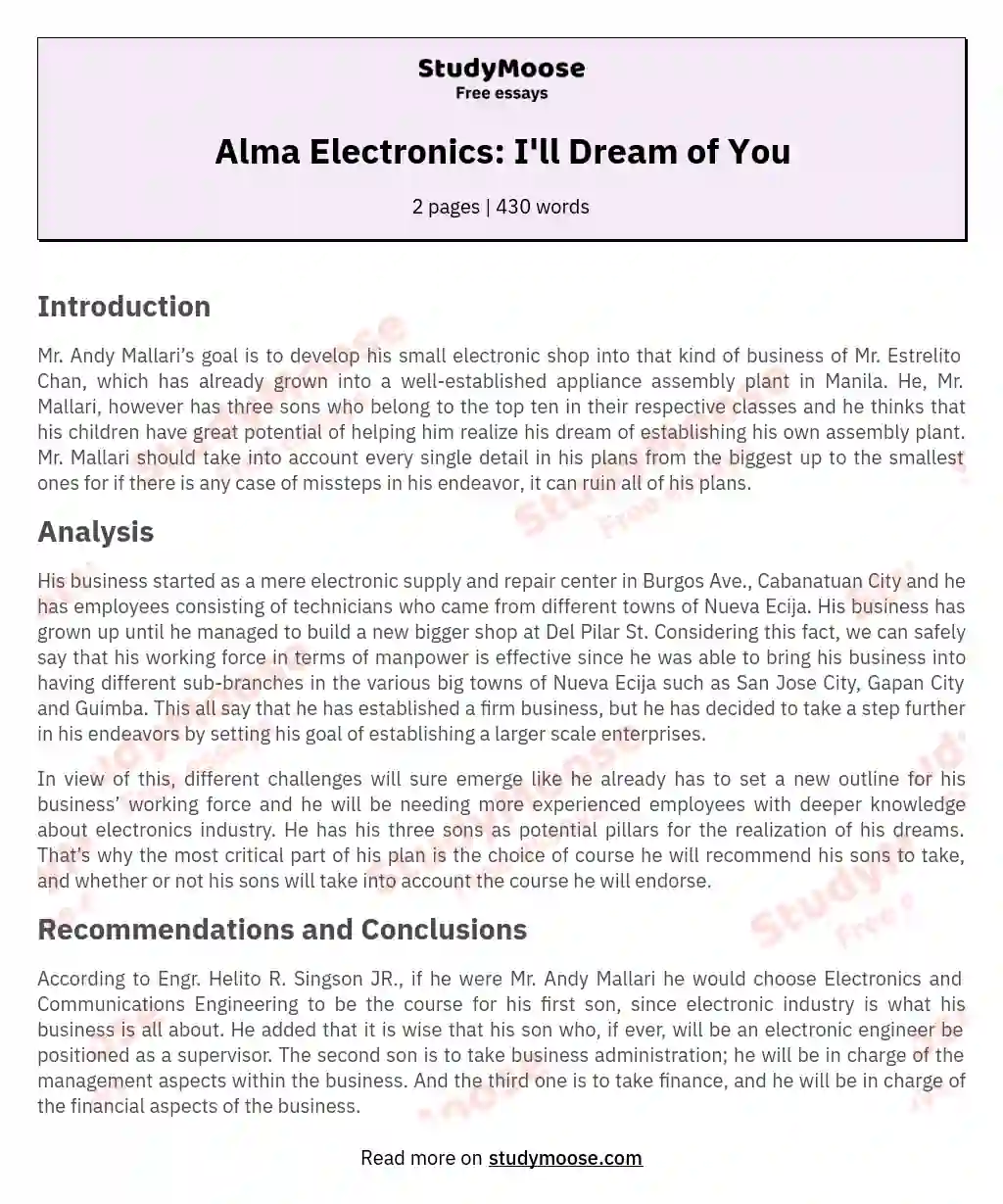 Alma Electronics: I'll Dream of You