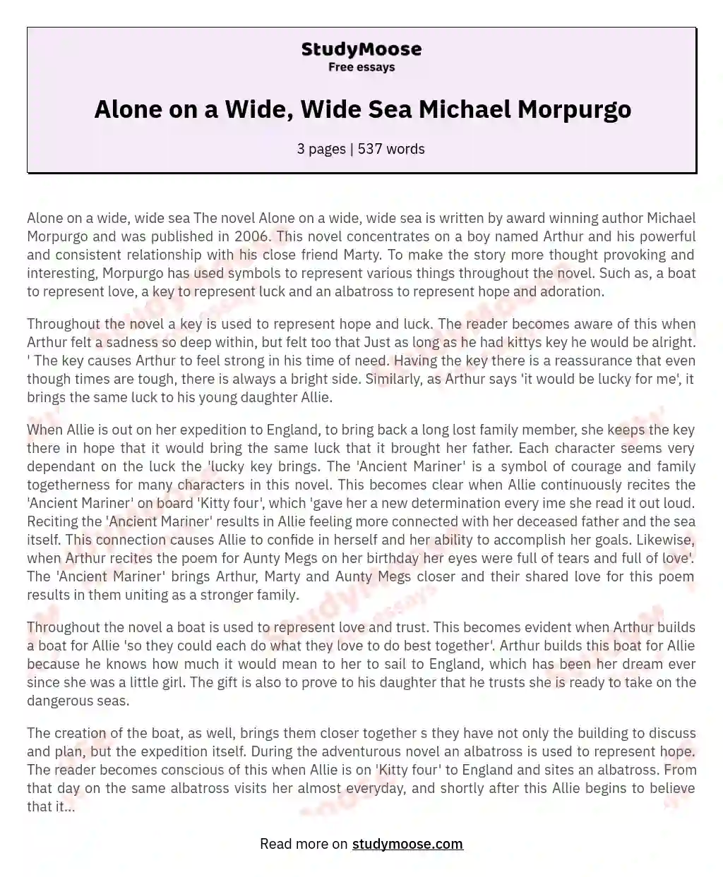 Alone on a Wide, Wide Sea Michael Morpurgo