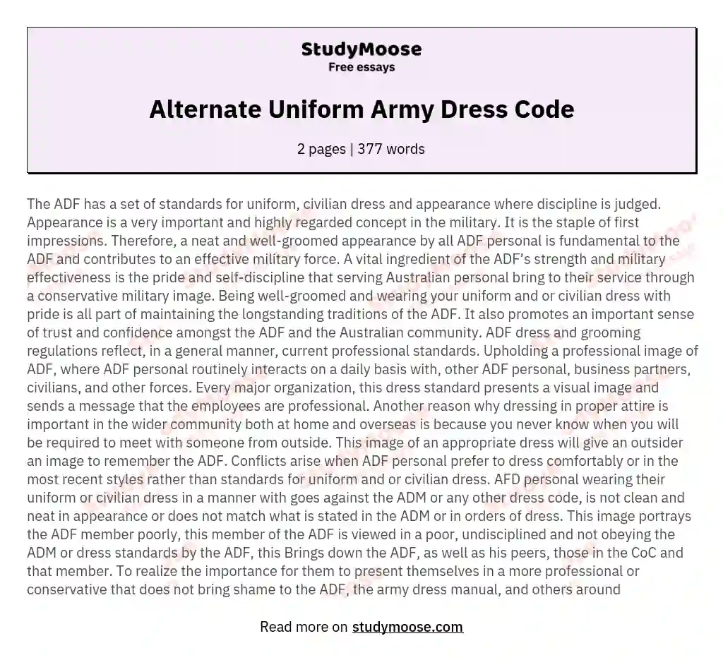 Alternate Uniform Army Dress Code essay